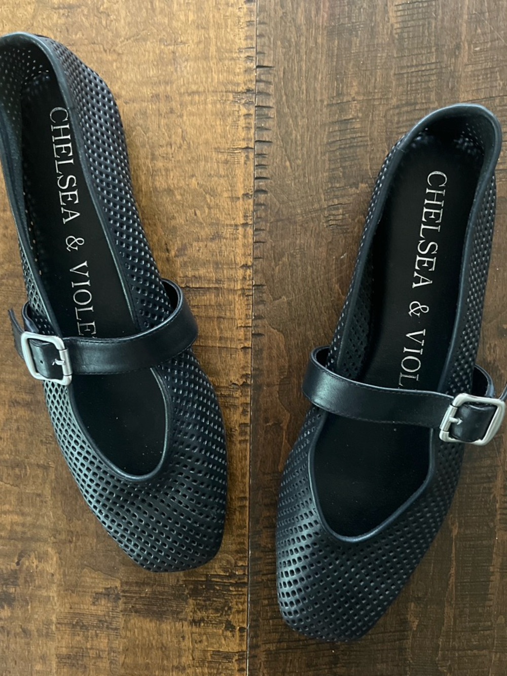 Chelsea & Violet perforated mesh black leather Mary Jane ballet flats Sz. 7.5